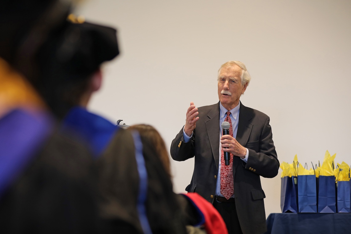 The importance of pubic service was a major theme of Sen. Angus King's speech to graduates of the Muskie School.