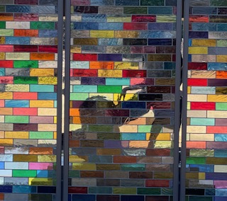 shadow of sculpture with multicoulor background at inSitu Sculpture garden