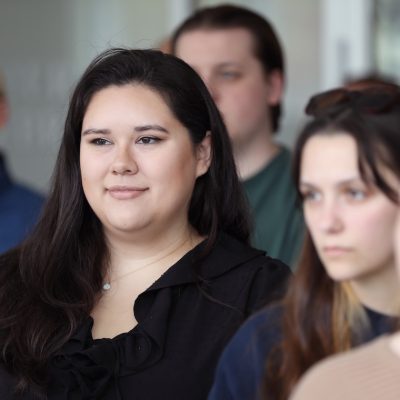 Jillian Worster is one of the student researchers who curated the exhibition of "A World On Display" at the Osher Map Library.