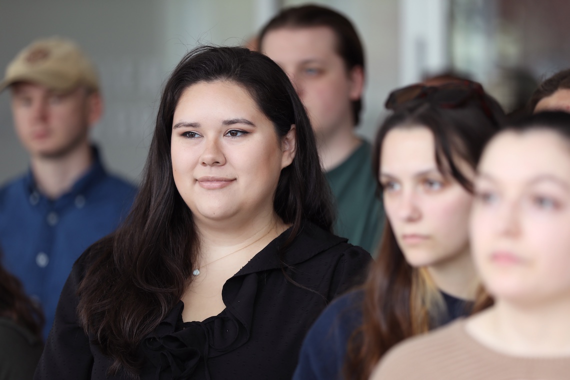 Jillian Worster is one of the student researchers who curated the exhibition of "A World On Display" at the Osher Map Library.