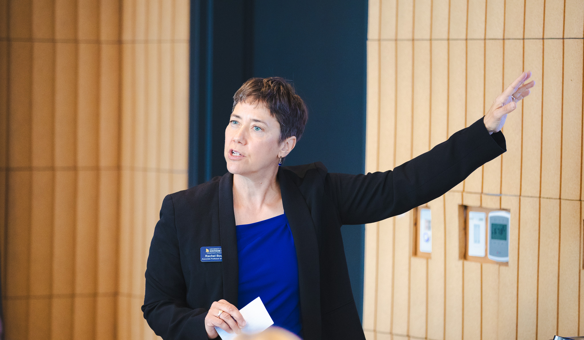 Rachel Bouvier, PHD delivering remarks about the Economic Contribution Report prepared for USM.