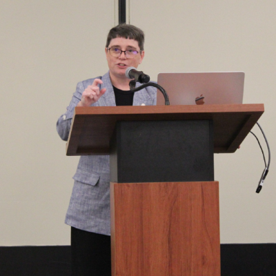 Heather Perry speaks at the MSSA Annual Conference in Augusta on October 22.