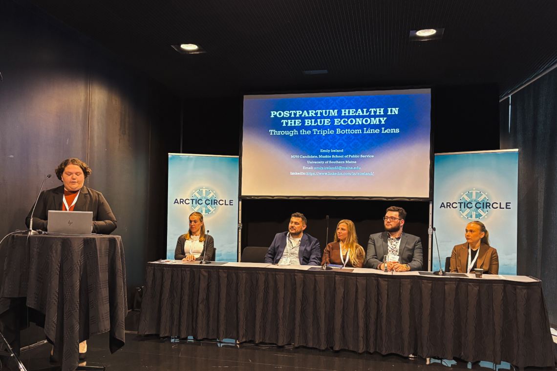 USM student, Emily Ireland presents on "Postpartum Health in The Blue Economy" at Arctic Circle Assembly in Reykjavik, Iceland.