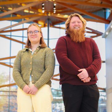 Soleil Haung-Dale and Dex Tremblay in the crewe center of the arts.