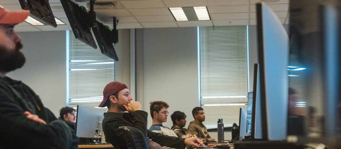 Students in USM’s new Cybersecurity Security Operations Center (SOC) classroom.