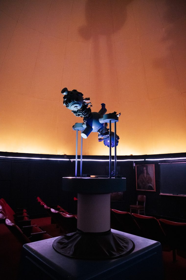 Original 1970s Zeiss star projector used for star shows inside the Southworth Planetarium.