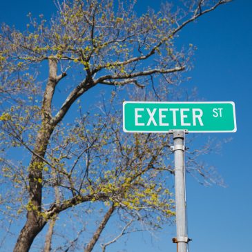 The Exeter Street sign by the University of Southern Maine's Portland campus.