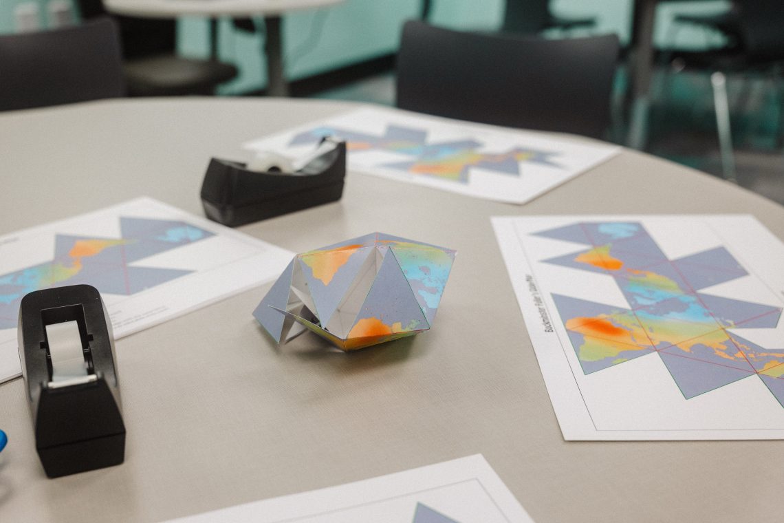 A geometric folding world map activity.