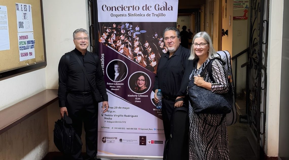 Robert and Kimberly Lehman with Wilson Pedrazas at Concierto de Gala in Trujillo, Peru.