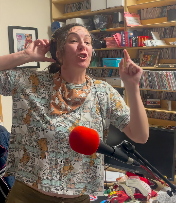 A still of Perky being animated at a microphone from WMPG documentary "An Extraordinary Place".