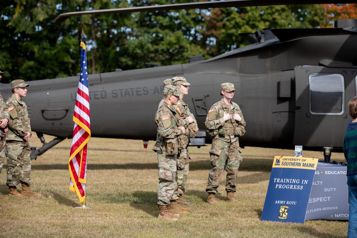 USM ROTC Cadets who will be transported to field training in the Black Hawk.