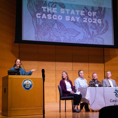 Speakers share research and program highlights during State of Casco Bay 2026 at USM's Abromson Community Education Center on Oct. 2.
