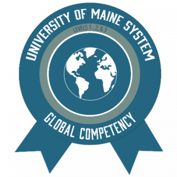 Badge with global in the middle that says University of Maine System Global Competency