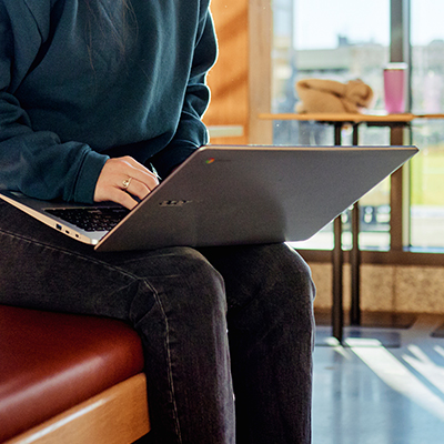 a staff member working on a website