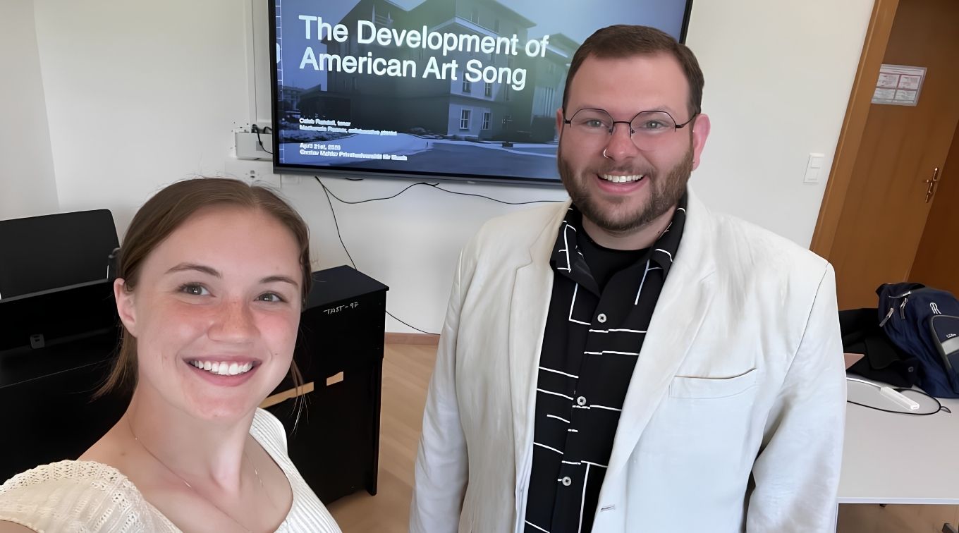 Mackenzie Renner and Caleb Randall in Europe, lecturing on American Art Song.