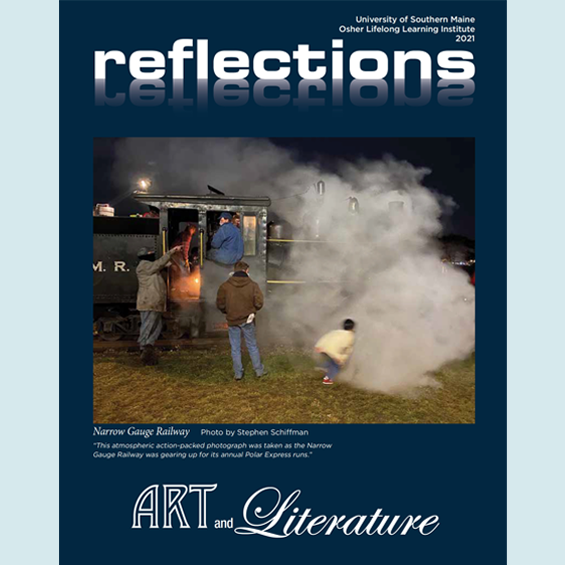 Reflections Art & Literature Magazine 2021 - Front cover showing a Narrow Gauge Railway steam engine