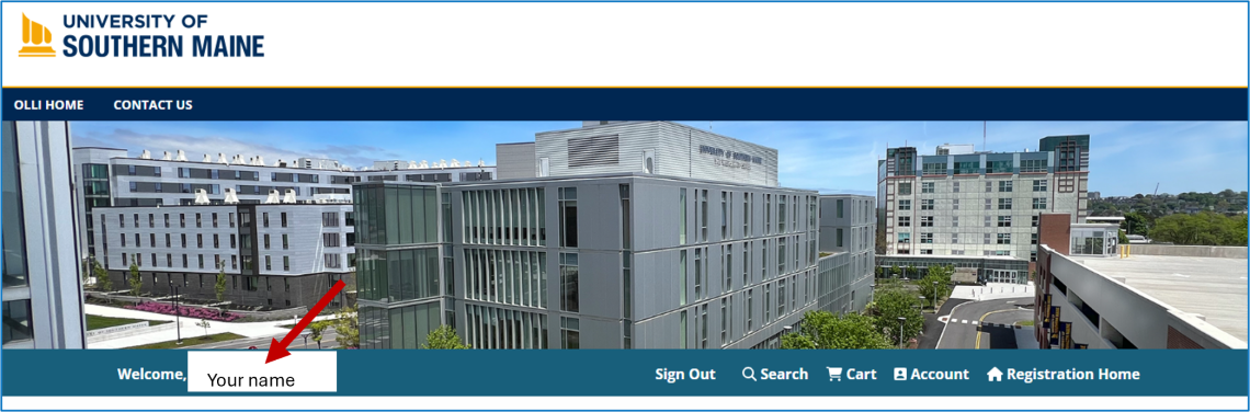 Screenshot of the Registration website banner with the Welcome section highlighted