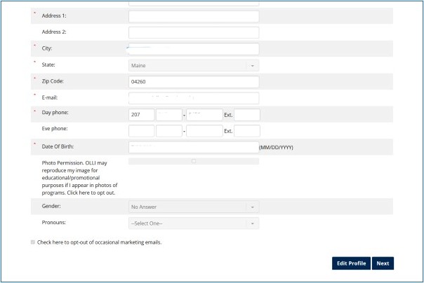 A screenshot of the registration form with required fields.