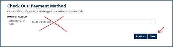 A screenshot of the payment method box with an X over it.