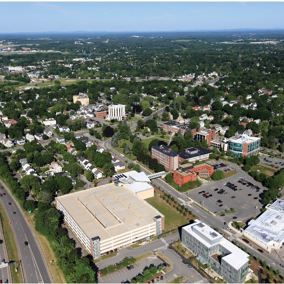 Aerial view of Portland Campus looking west