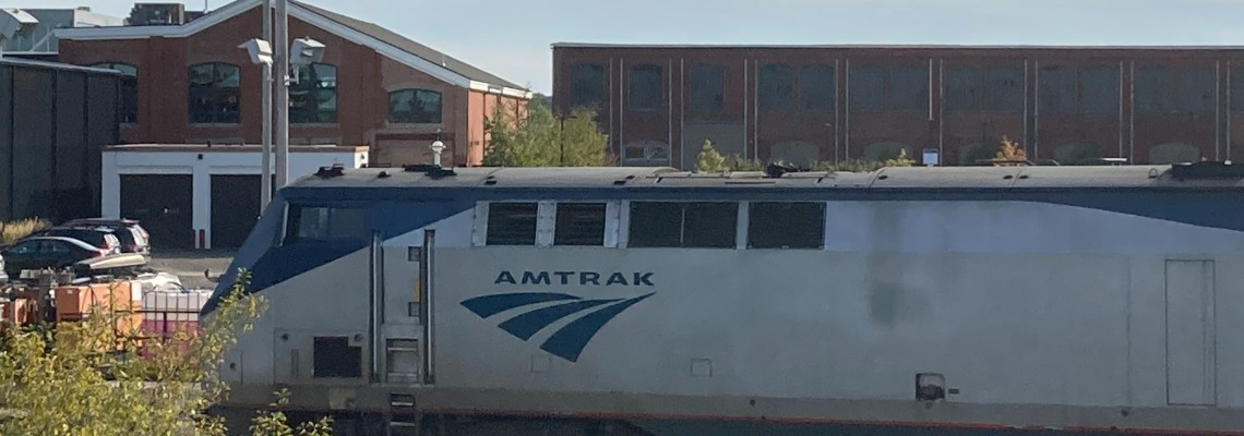 Amtrak train on tracks.