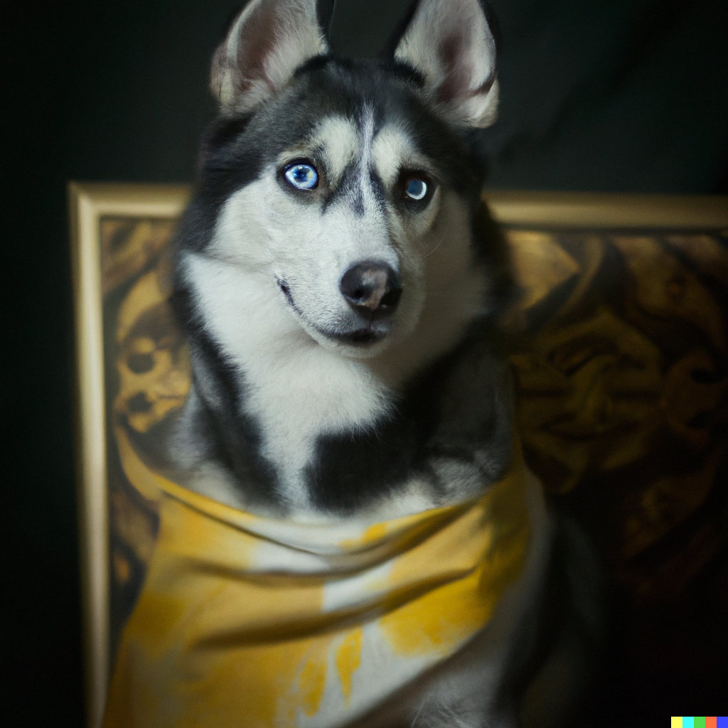 AI generated portrait of a husky in the style of Rembrandt