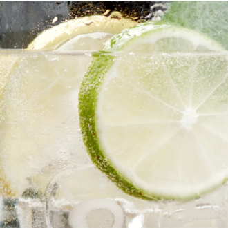 Glass of tonic water with lime