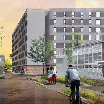 Rendering of the future Portland Commons Residence Hall.