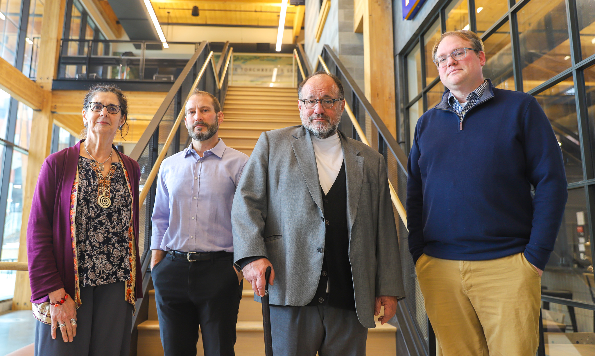 Panelists for faculty forum on American Democracy from left to right: Dr. Michelle Vázquez Jacobus, Dr. David Kasdan, Dr. Ron Schmidt, and Dr. Adam Schmitt