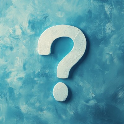 white question mark on blue background