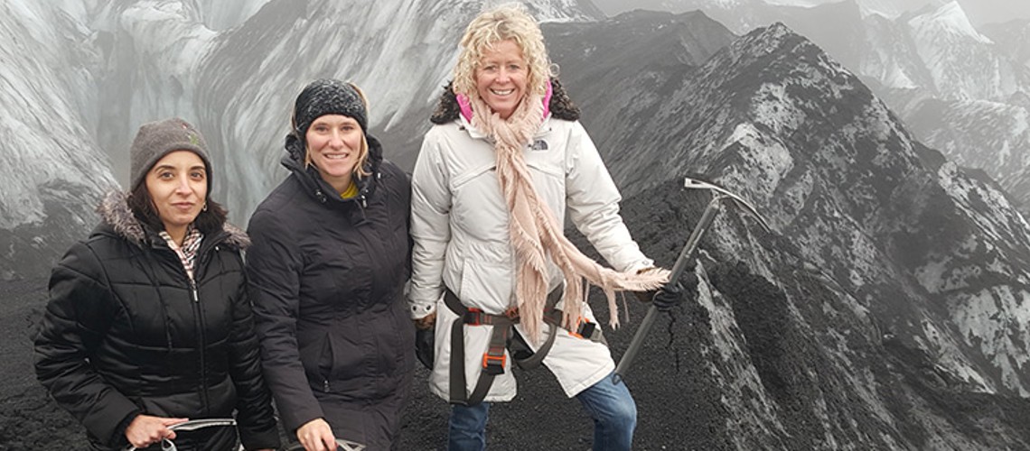 Group of three women on the mountains during a North Atlantic Initiative travel event