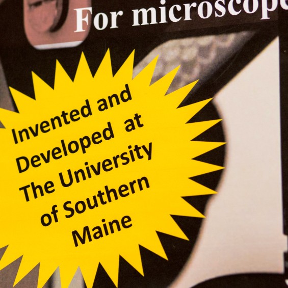 Poster showing the item displayed was "Invented and Developed at the University of Southern Maine"