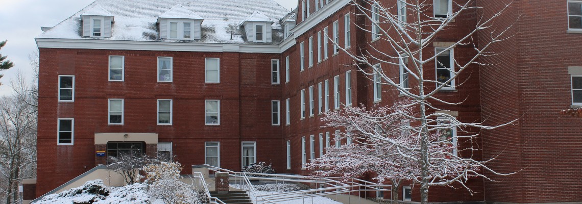 Robie Andrews Hall exterior back view in winter