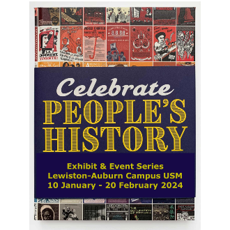 "Celebrate People's History" poster featuring small images of the posters in the exhibit.