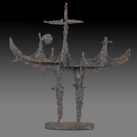 A metal sculpture of a Viking ship