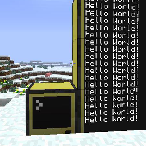 MineCraft computer and monitor displaying "Hello World!" text.