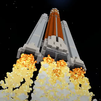 Rocket launch simulated in Minecraft