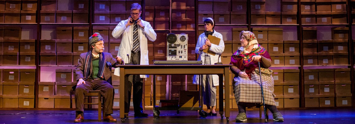 Four USM students on staging acting in a campus theater production.