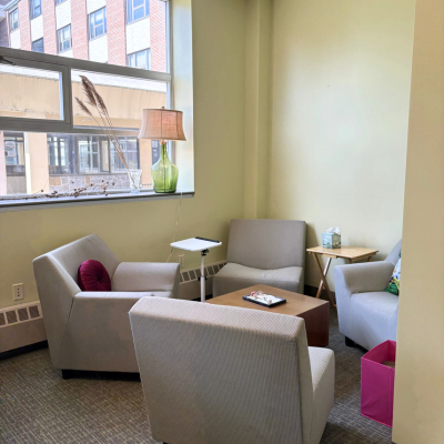 Four chairs gathered around a table