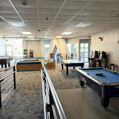 Open space with various game tables