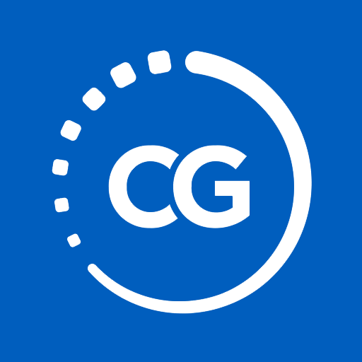 Campus Groups Logo: Blue background with white "CG" surrounded by circle