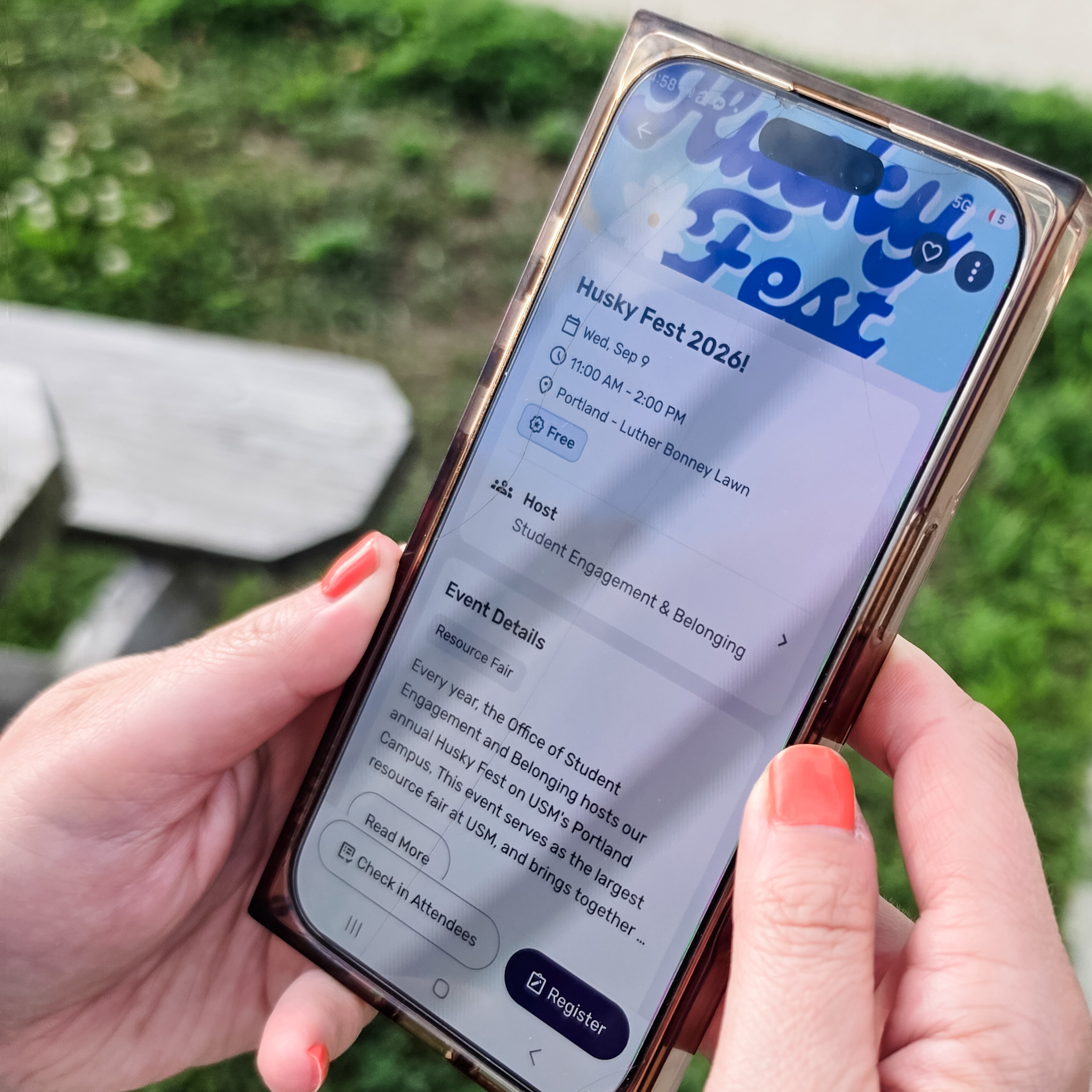 A student checking out the Campus Groups app