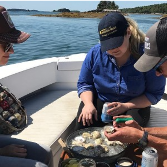 Kathleen Ratazzi USM Class of 2020 on boat during oyster internship