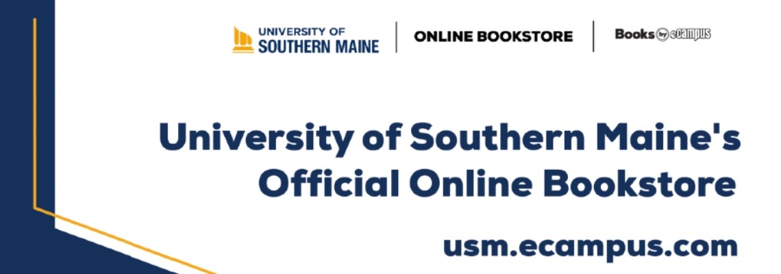 The University of Southern Maine's Official Online Bookstore with the email address usm.ecampus.com, minimal decoration