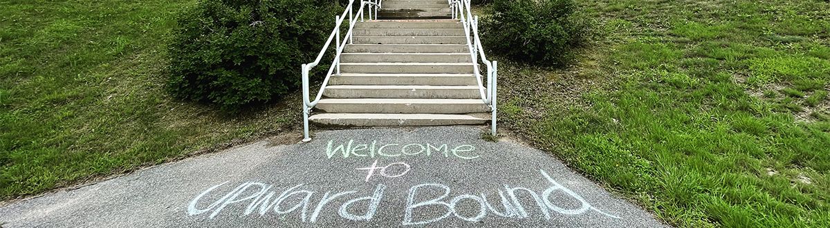 Welcome in chalk by stairs