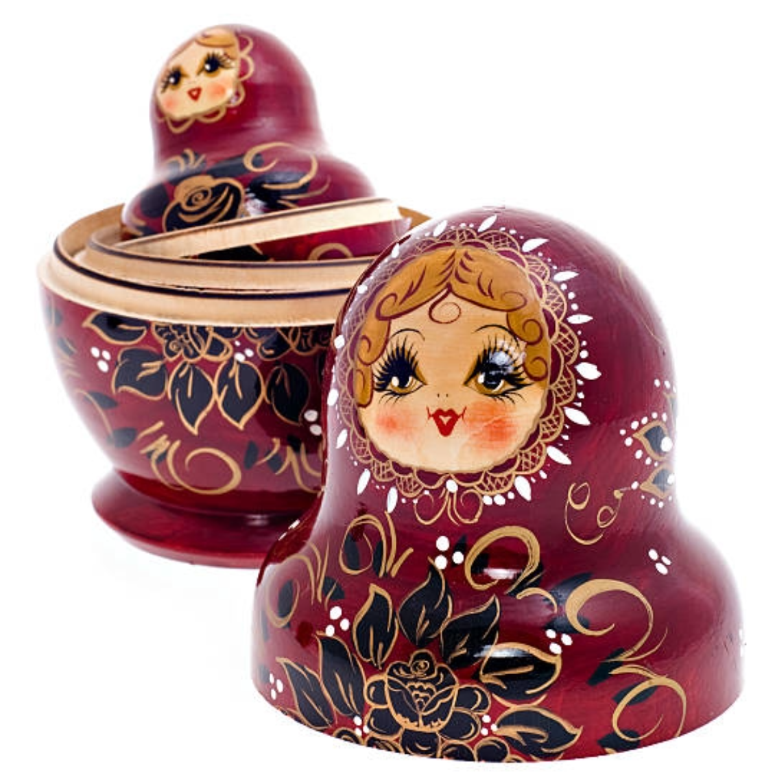 Red nesting dolls, one inside another one