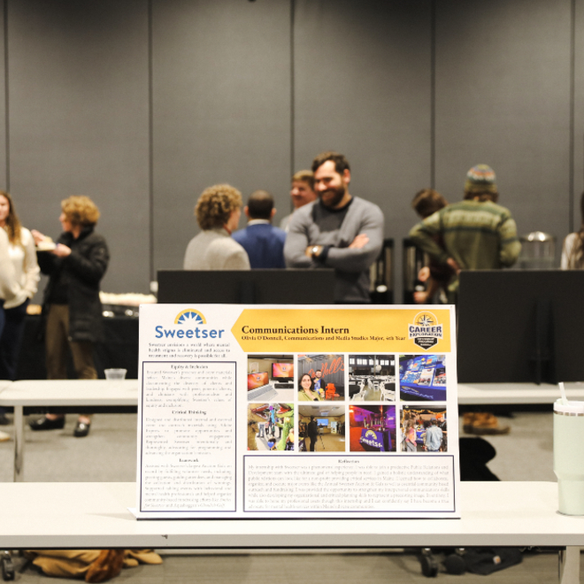 Career Exploration Internship Program Fall Presentation Exhibition featuring an Sweetser Internship poster