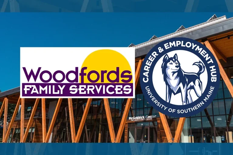 Woodfords Family Services logo and the Career & Employment Hub graphic