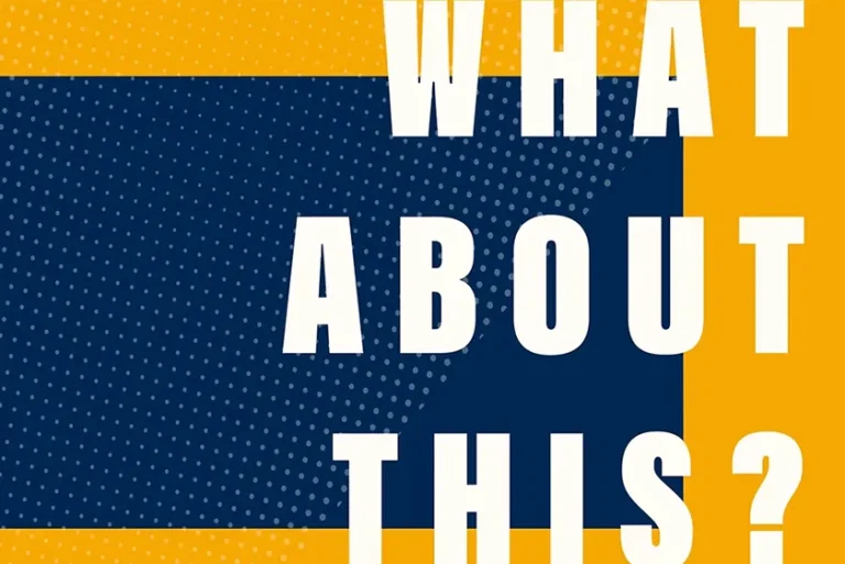 White text that says "What About This?" on a dark blue background with a thick gold border.