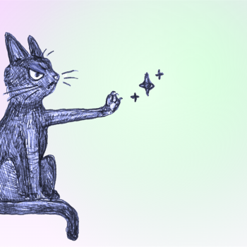 A disgruntled cat holds a paw up to generative A.I. sparkles
